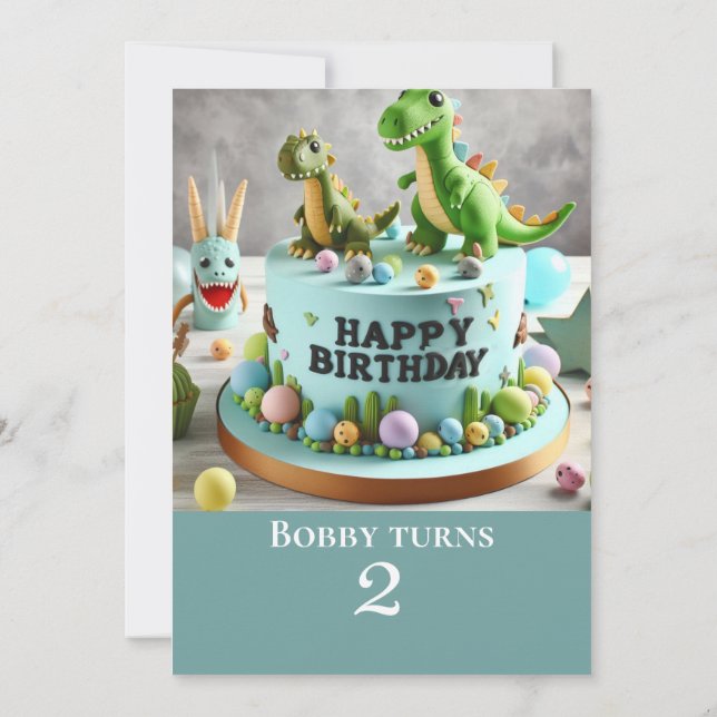 NIEDLICHES DINOSAUR THEMED GEBURTSTAG CAKE PARTY EINLADUNG (Rückseite)