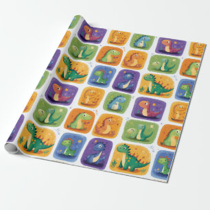 Niedliches Dinosaurier Collage Pattern - Spaß & Sp Geschenkpapier