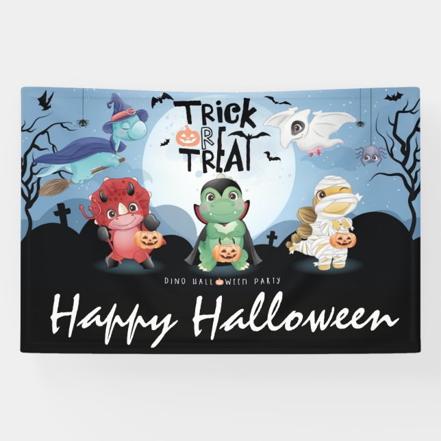 Niedliches Dinosaurier-Halloween-Party Banner (Horizontal)