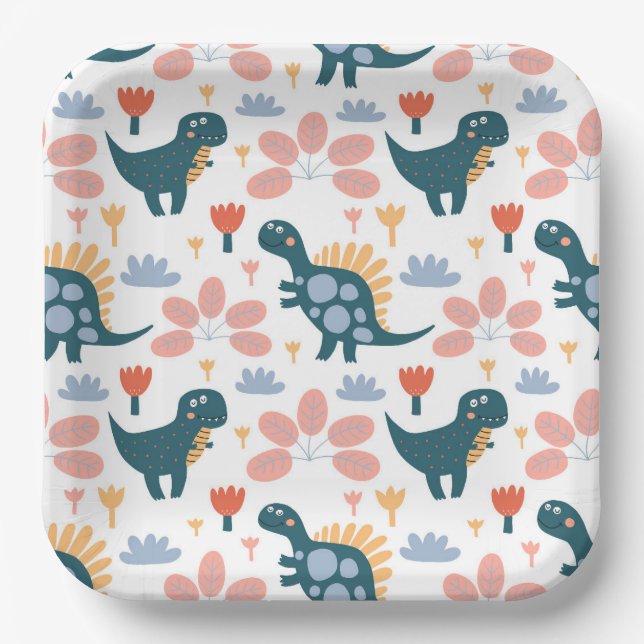 Niedliches Dinosaurier-Kindergeburtstag-Party Pappteller (Vorderseite)