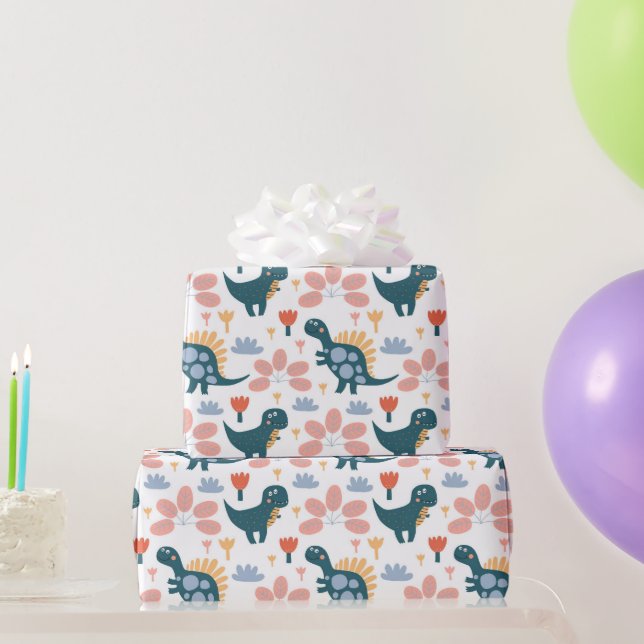 Niedliches Dinosaurier-Kindergeburtstag-Wrapping-P Geschenkpapier (Partygeschenke)
