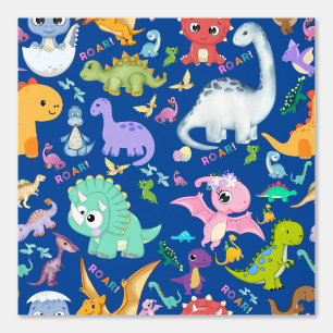 Niedliches Dinosaurier-Muster auf blau Tapete