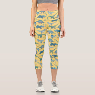 Niedliches Dinosaurier-Muster auf Gelb Capri Leggings