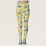 Niedliches Dinosaurier-Muster auf Gelb Leggings<br><div class="desc">Viele blaue Dinosaurier,  Tyrannosaurus rex,  Spinosaurus,  Stegosaurus,  Diplodocus und Triceratops auf einem gelben Hintergrund.</div>