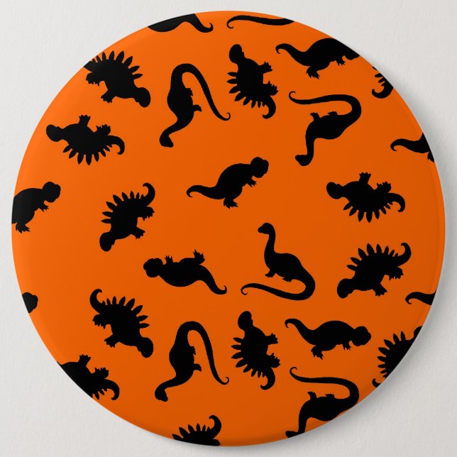 Niedliches Dinosaurier-Muster in Orange Button (Vorderseite)