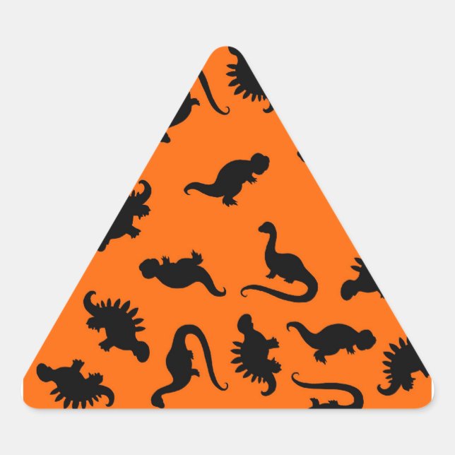 Niedliches Dinosaurier-Muster in Orange Dreieckiger Aufkleber (Vorderseite)