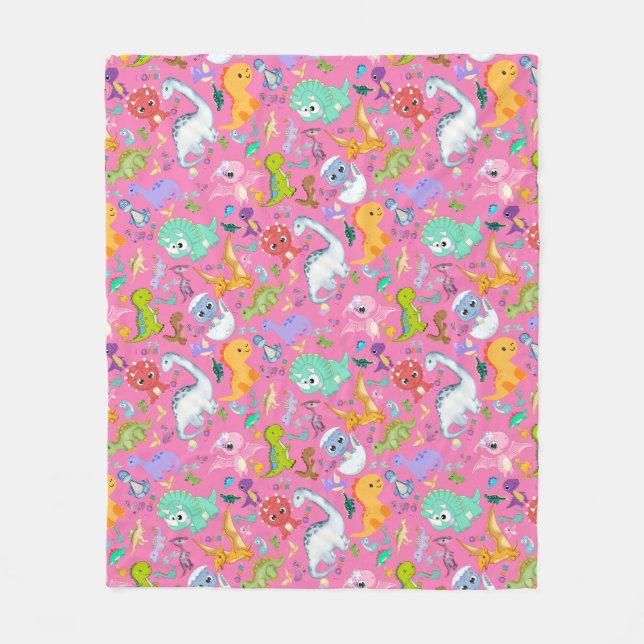 Niedliches Dinosaurier-Muster in rosa | Fleecedecke (Vorderseite)