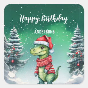 Niedliches Dinosaurier Weihnachtsbaum Geburtstagsm Quadratischer Aufkleber
