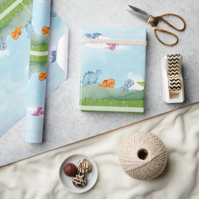 Niedliches Dinosaurier-Wrapping-Papier Geschenkpapier (Kunsthandwerk)