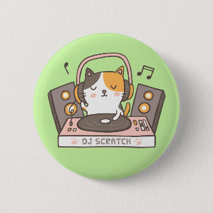 Niedliches DJ verkratzen Kitty-Katzen-Knopf Button