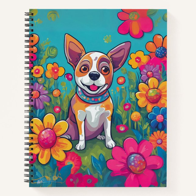 "Niedliches Dog-Notebook mit Rose - Einzigartiges  Notizbuch (Vorderseite)