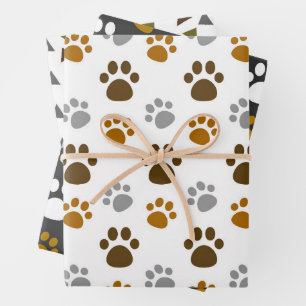 Niedliches Dog Paws-Muster Geschenkpapier Set