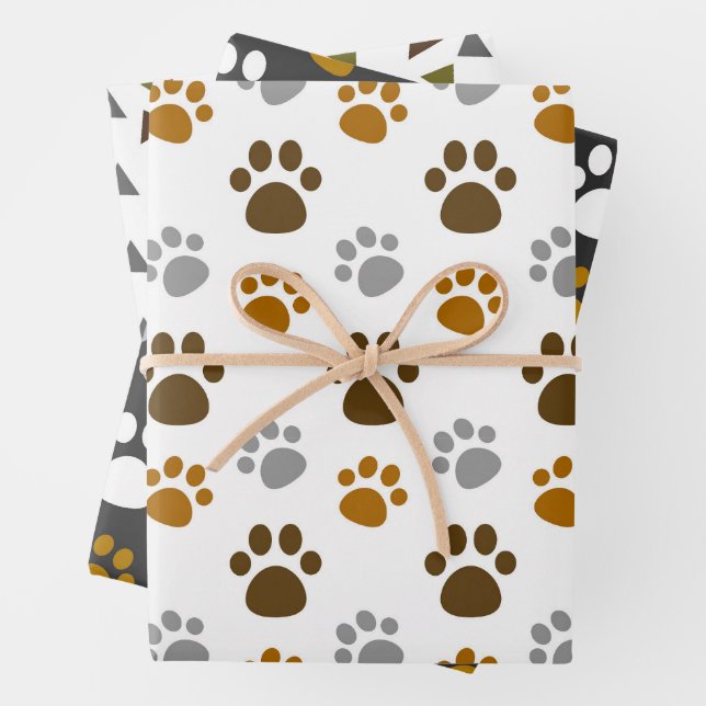 Niedliches Dog Paws-Muster Geschenkpapier Set (Beispiel)