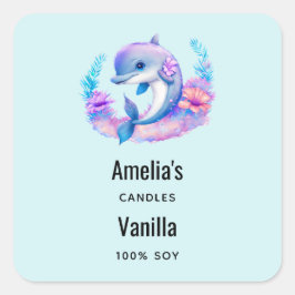 Niedliches Dolphin Sea Creature Candle Business Quadratischer Aufkleber