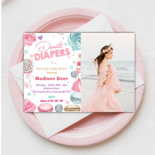 Niedliches Donuts Diapers Baby Dusche Foto Einladung