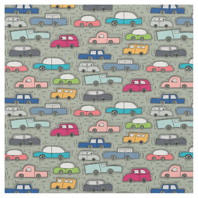 Niedliches Doodle-Automobil-Muster Stoff (Nahaufnahme)