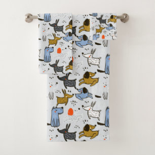Niedliches Doodle-Dog-Muster Badhandtuch Set