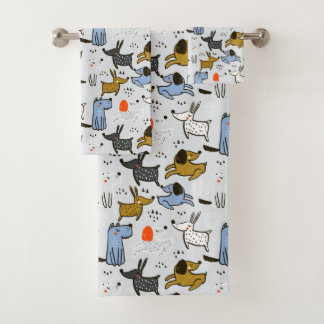 Niedliches Doodle-Dog-Muster Badhandtuch Set