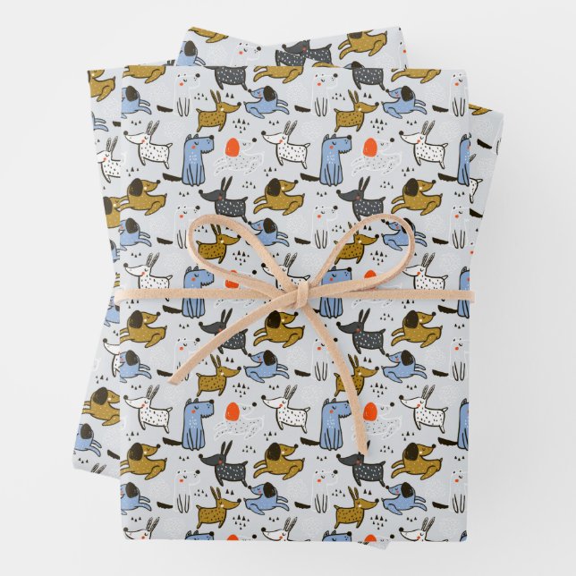Niedliches Doodle-Dog-Muster Geschenkpapier Set (Beispiel)
