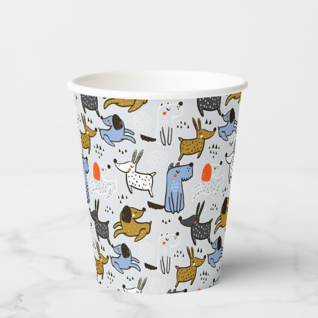 Niedliches Doodle-Dog-Muster Pappbecher (Vorderseite)
