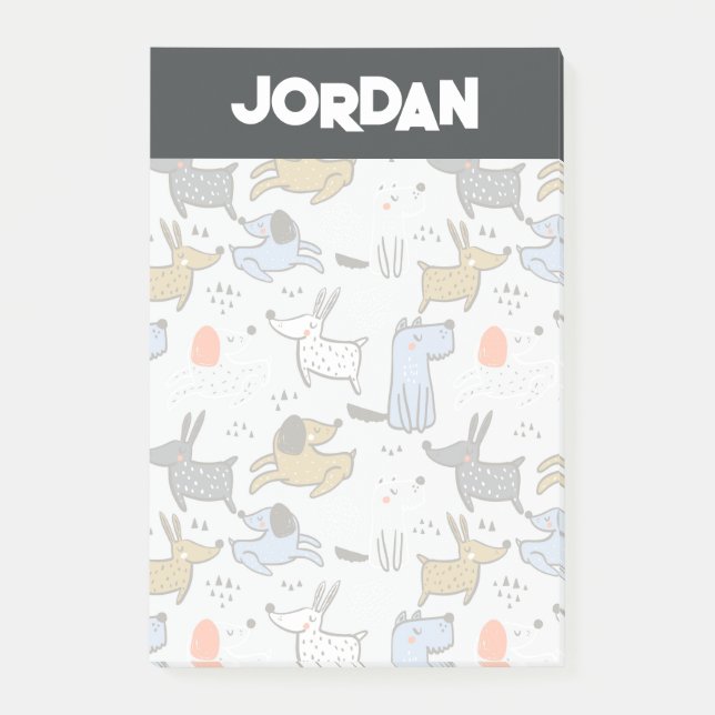 Niedliches Doodle-Dog-Muster Post-it Klebezettel (Vorderseite)