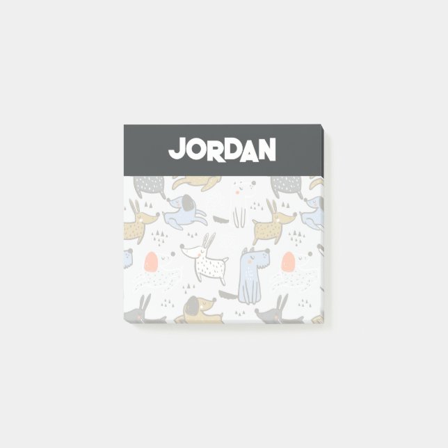 Niedliches Doodle-Dog-Muster Post-it Klebezettel (Vorderseite)