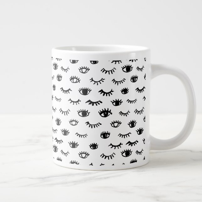 Niedliches Doodle-Eyelash-Muster Jumbo-Tasse (Rechts)