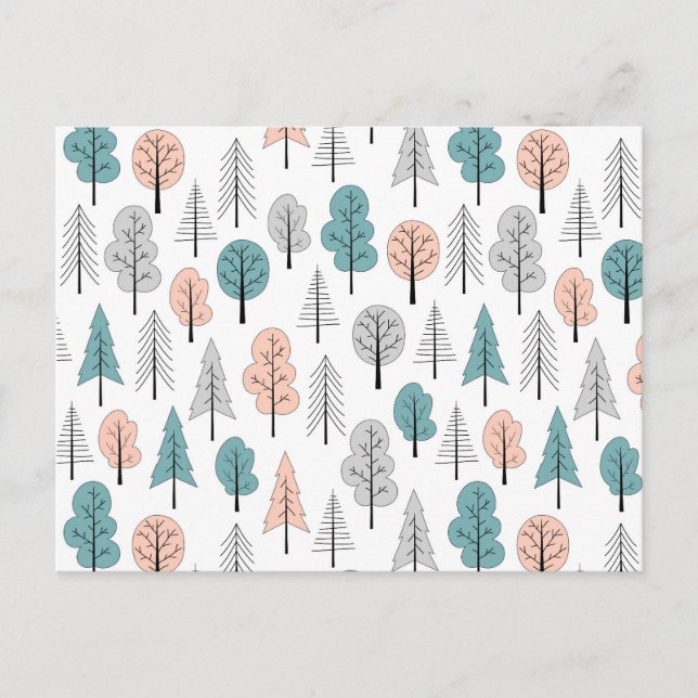 Niedliches Doodle-Forest-Muster Feiertagspostkarte (Vorderseite)
