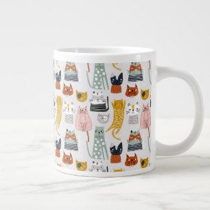 Niedliches Doodle Hand Dragees Katzenmuster Jumbo-Tasse