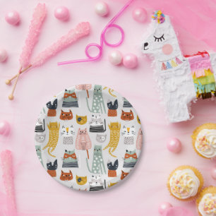 Niedliches Doodle Hand Dragees Katzenmuster Pappteller