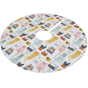 Niedliches Doodle Hand Dragees Katzenmuster Polyester Weihnachtsbaumdecke