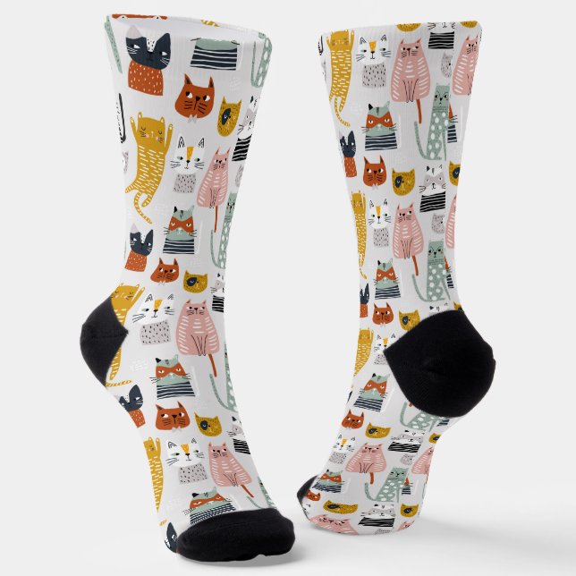Niedliches Doodle Hand Dragees Katzenmuster Socken (Gewinkelt)