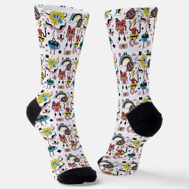 Niedliches Doodle-Muster Socken (Gewinkelt)