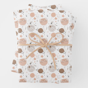 Niedliches Doodle-Planet-Muster Geschenkpapier Set