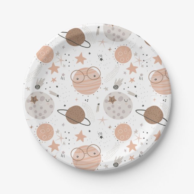Niedliches Doodle-Planet-Muster Pappteller (Vorderseite)