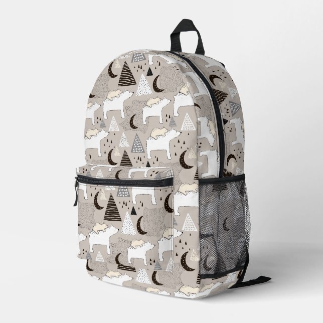 Niedliches Doodle-Waldbärmuster Bedruckter Rucksack (Rückseitige Ecke Rechts)
