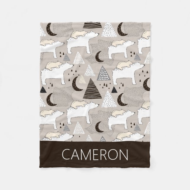 Niedliches Doodle-Waldbärmuster Fleecedecke (Vorderseite)