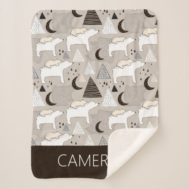 Niedliches Doodle-Waldbärmuster Sherpadecke (Vorderseite)