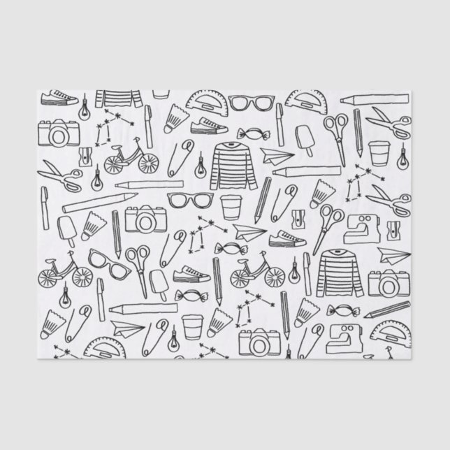 Niedliches Doodle-Zeichnungspapier Seidenpapier (Vorderseite)