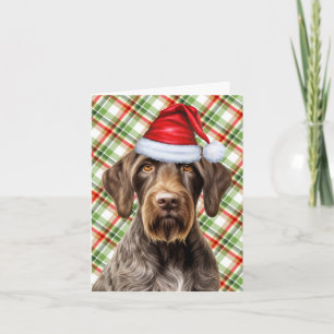 Niedliches Drahthaar Pointer Santa Dog Red Green K Feiertagskarte