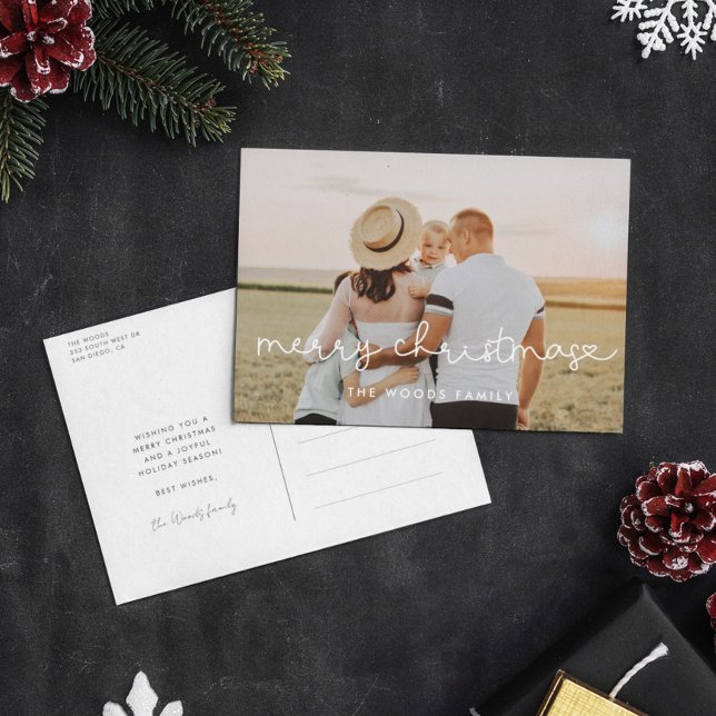 Niedliches Drehbuch Merry Christmas Foto Postkarte (Von Creator hochgeladen)