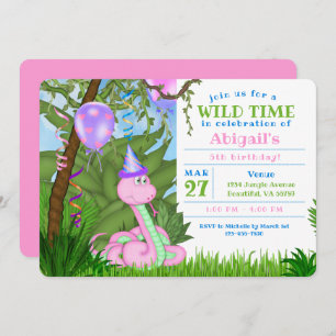 Niedliches Dschungelrosa Schlange Kindergeburtstag Einladung