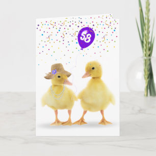 Niedliches Duckkuppel mit 58. Geburtstagsballon Karte