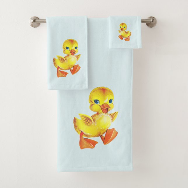 Niedliches Duckling auf Light Baby Blue Badhandtuch Set (Insitu)