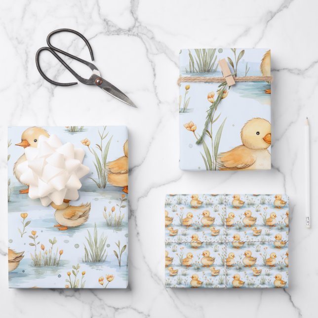 Niedliches Duckling-Muster Geschenkpapier Set (Vorderseite)