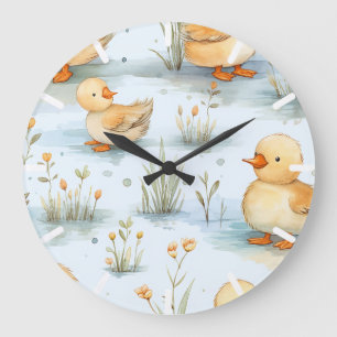 Niedliches Duckling-Muster Große Wanduhr
