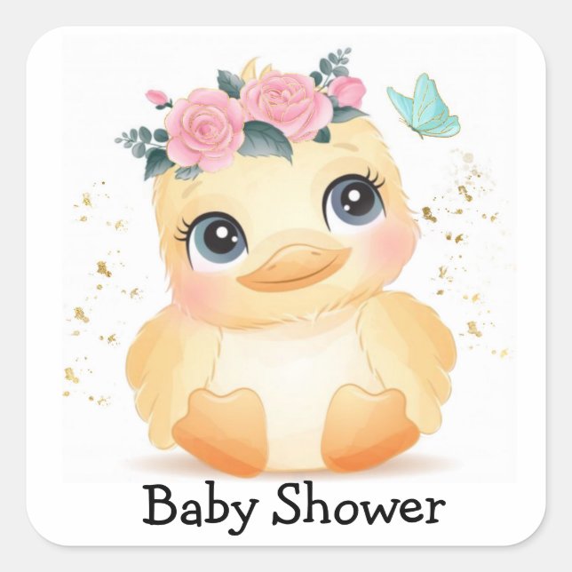 Niedliches Duckling Rosa Rose Gold Baby Dusche Quadratischer Aufkleber (Vorderseite)