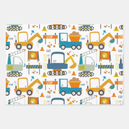 Niedliches Dumper Truck Digger-Muster Geschenkpapier Set