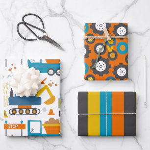 Niedliches Dumper Truck Digger-Muster Geschenkpapier Set