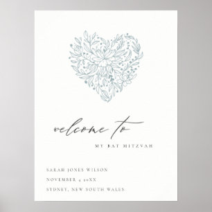 Niedliches dunkelblaues Blumentherz Bat Mitzvah Wi Poster